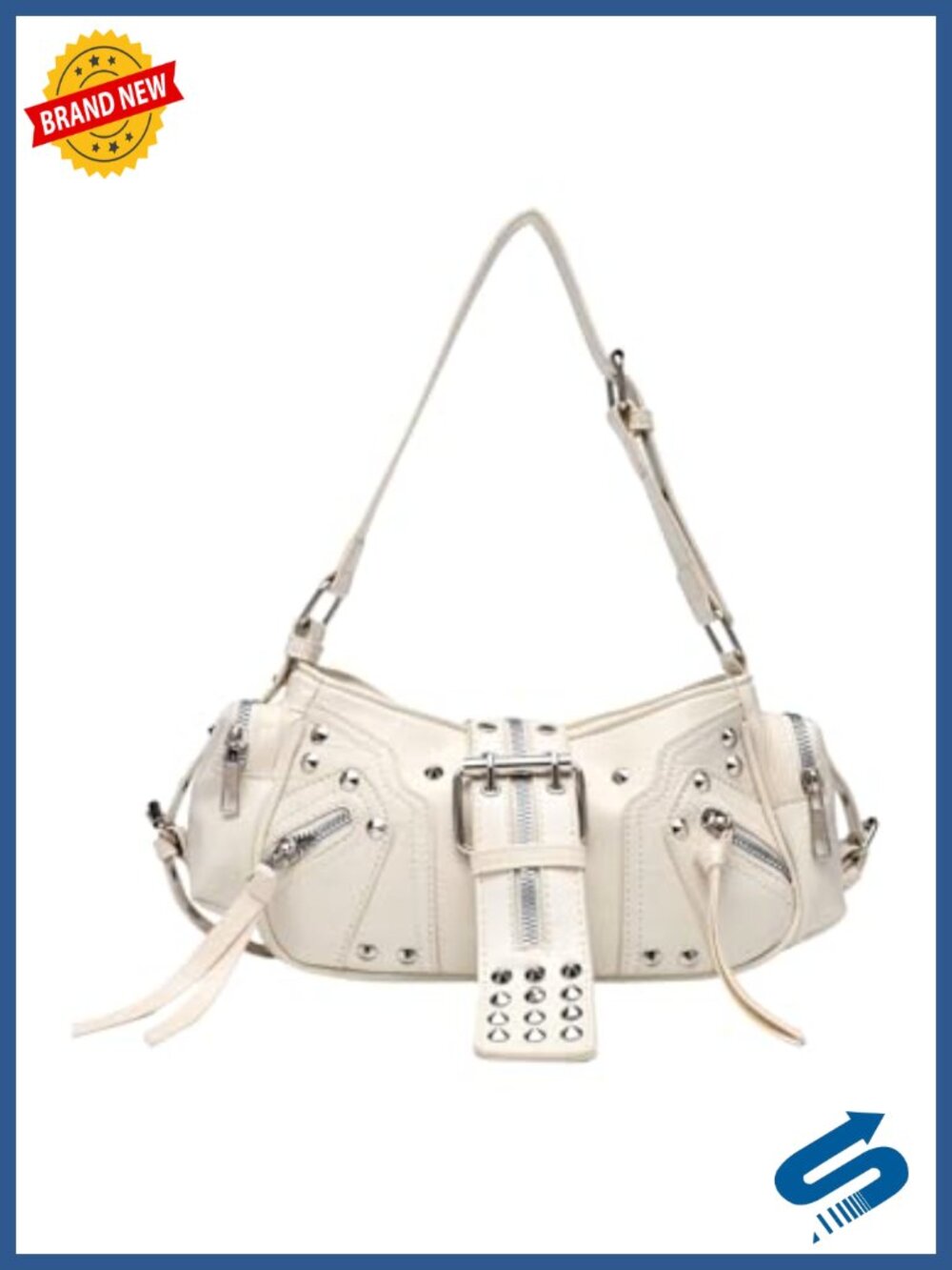Studded PU Leather Shoulder Bag Y2K Punk Tote Handbag